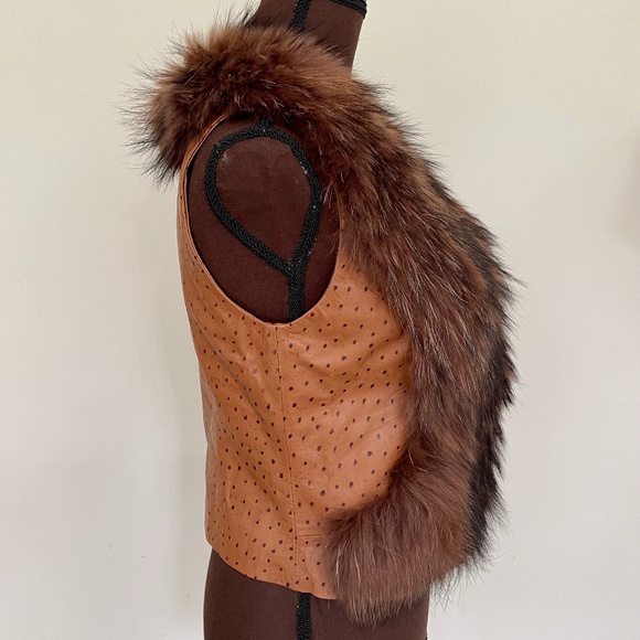 NWOT Ostrich Leather Vest with Real Fox Fur S size - Picture 3 of 12
